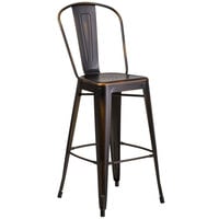 Flash Furniture ET-3534-30-COP-GG Distressed Copper Metal Bar Height Stool with Vertical Slat Back and Drain Hole Seat