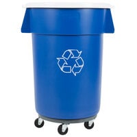 Carlisle 44 Gallon Blue Round Recycling Trash Can, Lid, and Dolly Kit