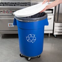 Carlisle 44 Gallon Blue Round Recycling Trash Can, Lid, and Dolly Kit