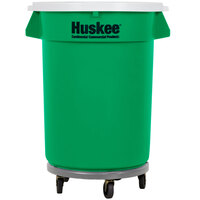 Continental 32 Gallon Green Round Recycling Trash Can, Lid, and Dolly Kit