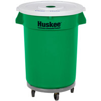 Continental 32 Gallon Green Round Recycling Trash Can, Lid, and Dolly Kit