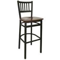 BFM Seating Troy Sand Black Metal Bar Height Chair with Walnut Seat