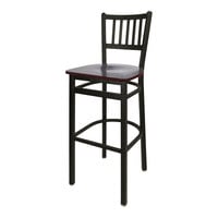 BFM Seating Troy Sand Black Metal Bar Height Chair with Mahogany Seat