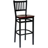 BFM Seating 2090BMHW-SB Troy Sand Black Metal Bar Height Chair with Mahogany Seat