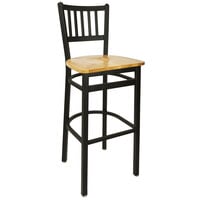 BFM Seating Troy Sand Black Metal Bar Height Chair with Natural Seat