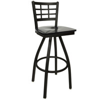 BFM Seating 2163SBLW-SB Marietta Sand Black Metal Swivel Bar Height Chair with Black Wood Seat