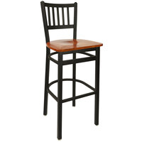 BFM Seating 2090BCHW-SB Troy Sand Black Metal Bar Height Chair with Cherry Seat