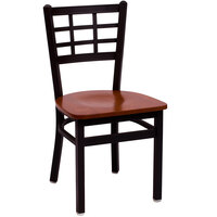 BFM Seating 2163CCHW-SB Marietta Sand Black Metal Side Chair with Cherry Wood Seat