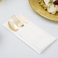 Visions Gold Heavy Weight Plastic Cutlery Set with White Linen-Feel Napkin - 50/Case