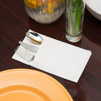Silver Visions Silver Heavy Weight Plastic Cutlery Set with White Pocket Fold Napkin - 50/Case
