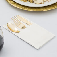 Visions Gold Heavy Weight Plastic Cutlery Set with White Pocket Fold Napkin - 50/Case