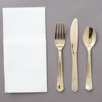 Visions Gold Heavy Weight Plastic Cutlery Set with White Pocket Fold Napkin - 50/Case