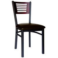 BFM Seating Espy Sand Black Metal Side Chair with Mahogany Wooden Back and 2" Dark Brown Vinyl Seat