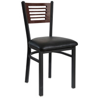 BFM Seating 2151CBLV-WASB Espy Sand Black Metal Side Chair with Walnut Wooden Back and 2" Black Vinyl Seat
