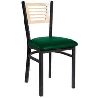BFM Seating 2151CGNV-NTSB Espy Sand Black Metal Side Chair with Natural Wooden Back and 2" Green Vinyl Seat