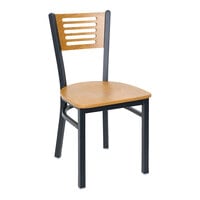 BFM Seating Espy Sand Black Metal Side Chair with Cherry Wooden Back and Seat