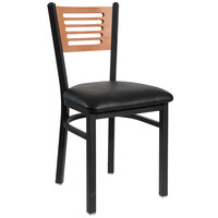 BFM Seating 2151CBLV-CHSB Espy Sand Black Metal Side Chair with Cherry Wooden Back and 2" Black Vinyl Seat