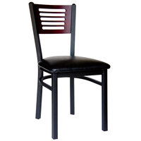BFM Seating 2151CBLV-MHSB Espy Sand Black Metal Side Chair with Mahogany Wooden Back and 2" Black Vinyl Seat