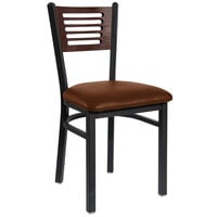 BFM Seating 2151CLBV-WASB Espy Sand Black Metal Side Chair with Walnut Wooden Back and 2" Light Brown Vinyl Seat