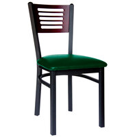 BFM Seating 2151CGNV-MHSB Espy Sand Black Metal Side Chair with Mahogany Wooden Back and 2" Green Vinyl Seat