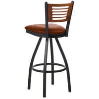 BFM Seating 2151SLBV-CHSB Espy Sand Black Metal Bar Height Chair with Cherry Wooden Back and 2 inch Light Brown Vinyl Swivel Seat