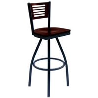 BFM Seating 2151SWAW-WASB Espy Sand Black Metal Bar Height Chair with Walnut Wooden Back and Swivel Seat