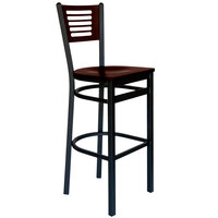 BFM Seating Espy Sand Black Metal Bar Height Chair with Walnut Wooden Back and Seat