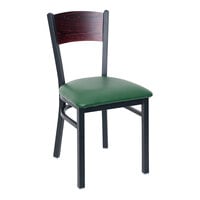 BFM Seating Dale Sand Black Metal Side Chair with Mahogany Finish Wooden Back and 2" Green Vinyl Seat