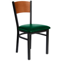 BFM Seating Dale Sand Black Metal Side Chair with Cherry Finish Wooden Back and 2" Green Vinyl Seat