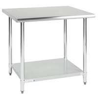 Steelton 30 inch x 36 inch 18 Gauge 430 Stainless Steel Work Table with Undershelf