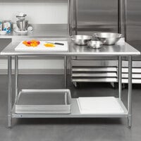 Steelton 24 inch x 60 inch 18 Gauge 430 Stainless Steel Work Table with Undershelf and 2 inch Rear Upturn