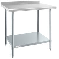 Steelton 30 inch x 36 inch 18 Gauge 430 Stainless Steel Work Table with Undershelf and 2 inch Rear Upturn