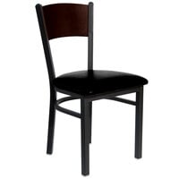 BFM Seating 2150CBLV-WASB Dale Sand Black Metal Side Chair with Walnut Finish Wooden Back and 2" Black Vinyl Seat