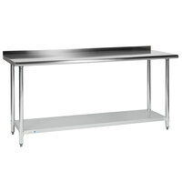 Steelton 24 inch x 72 inch 18 Gauge 430 Stainless Steel Work Table with Undershelf and 2 inch Rear Upturn