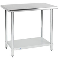 Steelton 24 inch x 36 inch 18 Gauge 430 Stainless Steel Work Table with Undershelf
