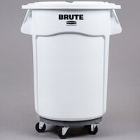 Rubbermaid BRUTE 44 Gallon White Round Trash Can, Lid, and Dolly Kit