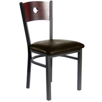 BFM Seating 2152CDBV-MHSB Darby Sand Black Metal Side Chair with Mahogany Wooden Back and 2" Dark Brown Vinyl Seat