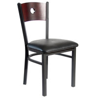 BFM Seating Darby Sand Black Metal Side Chair with Mahogany Wooden Back and 2" Black Vinyl Seat