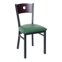 BFM Seating Darby Sand Black Metal Side Chair with Mahogany Wooden Back and 2" Green Vinyl Seat