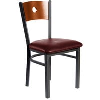 BFM Seating 2152CBUV-CHSB Darby Sand Black Metal Side Chair with Cherry Wooden Back and 2" Burgundy Vinyl Seat