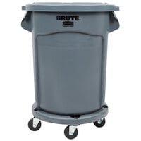 Rubbermaid BRUTE 20 Gallon Gray Round Trash Can, Lid, and Dolly Kit