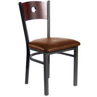 BFM Seating Darby Sand Black Metal Side Chair with Mahogany Wooden Back and 2" Light Brown Vinyl Seat