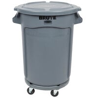 Rubbermaid BRUTE 32 Gallon Gray Round Trash Can, Lid, and Dolly Kit