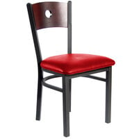 BFM Seating 2152CRDV-MHSB Darby Sand Black Metal Side Chair with Mahogany Wooden Back and 2" Red Vinyl Seat