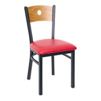 BFM Seating Darby Sand Black Metal Side Chair with Cherry Wooden Back and 2" Red Vinyl Seat