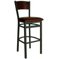BFM Seating 2150BLBV-WASB Dale Sand Black Metal Bar Height Chair with Walnut Finish Wooden Back and 2" Light Brown Vinyl Seat