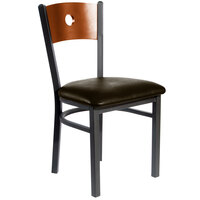 BFM Seating Darby Sand Black Metal Side Chair with Cherry Wooden Back and 2" Dark Brown Vinyl Seat