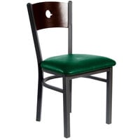 BFM Seating Darby Sand Black Metal Side Chair with Walnut Wooden Back and 2" Green Vinyl Seat