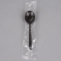 Choice Individually Wrapped Medium Weight Black Plastic Soup Spoon - 100/Pack