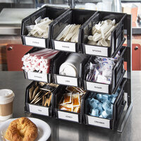 Carlisle 381109LG 18 inch x 12 inch x 19 inch Aluminum 3-Tier Packet Rack with 3.5 Qt. Black Compartment Bins